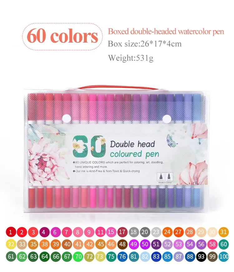 48/60/72/80/100/120 Colors Professional Double Head Watercolor