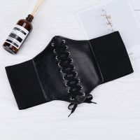 Korean y Vintage Faux Leather Wide Lace Up Waist Belt Shapewear Corset Body Shaper