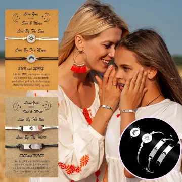 2pcs/set Couple Sun & Moon Detail Magnetic Heart Charm Bracelet