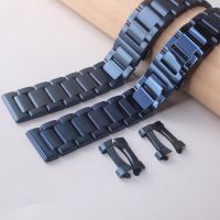 〖Bar watchband〗นาฬิกาแฟชั่นสำหรับผู้หญิงสำหรับผู้ชาย,สายสายข้อมือโลหะสเตนเลสสีน้ำเงิน18มม. 19มม. 20มม. 21 22 23 24มม.