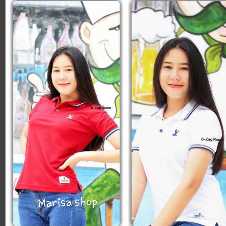 เสื้อยืดคอปกโปโลแขนสั้น-ปักนก-งานปัก-งานป้าย-cotton100-polo-women02