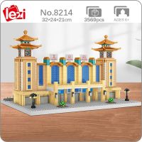 Lezi 8214 World Architecture Beijing Railway Station Tower Train DIY Mini Diamond Blocks Bricks Building Toy for Children no Box