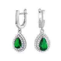 Silverthai Cubic Zirconia with Green CZ Earring Silver,   ต่างหูคิวบิกเซอร์โคเนีย 92.5% ประดับเพชรซีซีเขียว , ต่างหูเงิน 92.5%