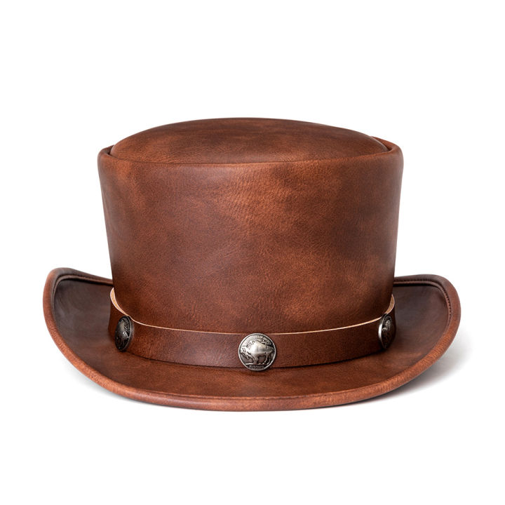 european-and-american-punk-halloween-new-industrial-retro-style-pu-leather-dome-neutral-magic-hat-gentleman-party-top-hat-for-women