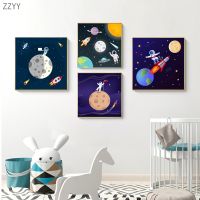 Nordic Cartoon Planet Astronaut Art Canvas Paintings Modern Childrens Room Decoration Posters Prints Wall Art Pictures No Frame