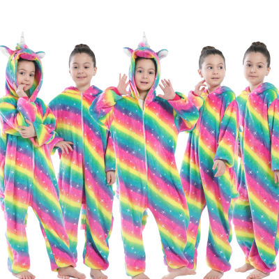 Unicorn Kigurumi Kids Sleepwear Boys Girls Stich Panda Pajamas Children Funny Animal Winter Onesies Girls Unicorn Flannel Pyjama