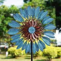 geegostudio Beautify Your Outdoor Space with This Large Teak Metal Windmill - 1 Yard Garden Wind Rotator