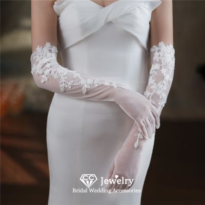 ถุงมือผ้าจับจีบยาวสำหรับงานแต่งงานของผู้หญิงอุปกรณ์ตกแต่งสำหรับเจ้าสาวผ้าผูกเอว WG067ของขวัญ