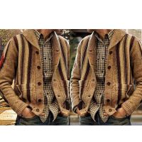 Winter Casual Sweater Men Print Sweater Cardigan Warm Fashion Cardigan Men Sweaters Jacket Coat Khaki