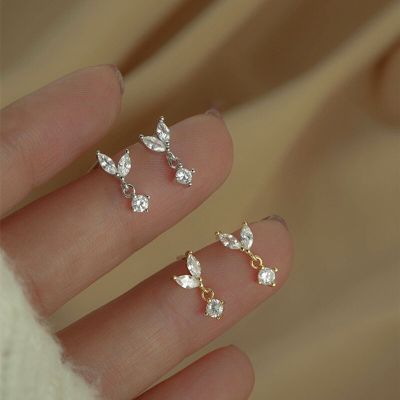 S925 Sterling Silver Stud Earrings For Women Small Leaf Buds Temperament Not Allergic Not Fade Birthday Present Jewelry GiftsTH
