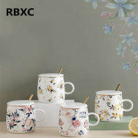 RBXC ถ้วยพอร์ซเลน April บิตวินเทจถ้วยกาแฟและถ้วยมีฝาน้ำชาช้อนสีน้ำดอกไม้เซรามิกหลาย