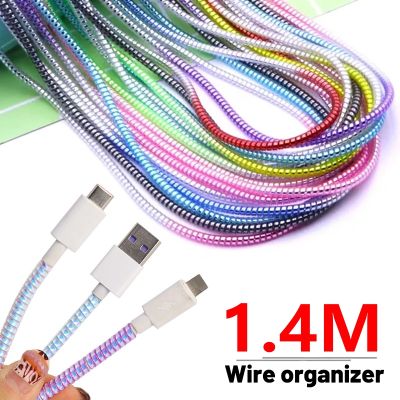 Pembungkus Kabel Pengisi Daya USB Spiral Laser Warna-warni Pelindung Kabel 140Cm Penggulung Kabel untuk iPhone Samsung Mi Lengan Kabel Data Universal