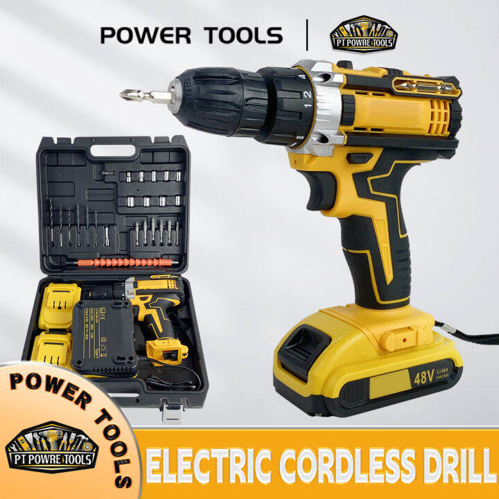 48V Cordless Electric Drill Impact Hammer Impact 2x Battery Cordless