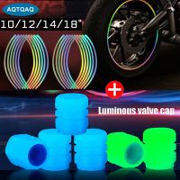 16 Strips Wheel Sticker Reflective Rim Stripe Tape Bike Motorcycle Car Fit for 10-18 Inch Tire with 4Pcs Luminous Tire Valve Cap