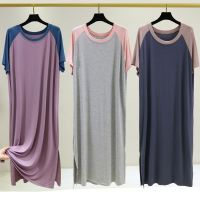 [COD] 2022 womens dress summer round neck loose large size nightdress thin short-sleeved long