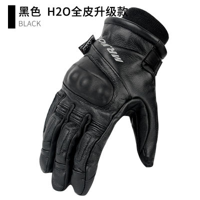 MRMOTO ถุงมือขี่มอเตอร์ไซค์ผู้ชายหนังย้อนยุคถุงมือมอเตอร์ไซค์กันน้ำไรเดอร์ป้องกันการตกสีดำ