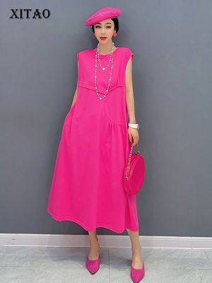 XITAO Dress Women  Fashion Loose Solid Sleeveless Dress