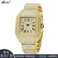 Missfox Europe and the United States golden Rome high-grade hip-hop square men all over the sky star studded watch fashion quartz watch --238811Hot selling mens watches❡