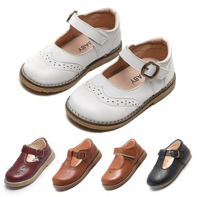 Kids Flat Shoes Childrens Casual Sandals School Girls Princess Pu Leather Shoes Non-Slip Kids Retro Hollow Soft Bottom Loafer