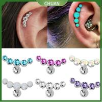 CHUAN 1Pcs พังค์ร็อก สแตนเลสบาร์ คริสตัล เจมส์ โอปอล เจาะหู ต่างหูสตั๊ด กระดูกอ่อน Helix Tragus เครื่องประดับร่างกาย