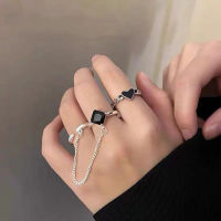 Art Selection Colorless Love Ring with Opening Design and Sensible Mesh Red One Piece Tassel Black Zircon Double Ring 62J7