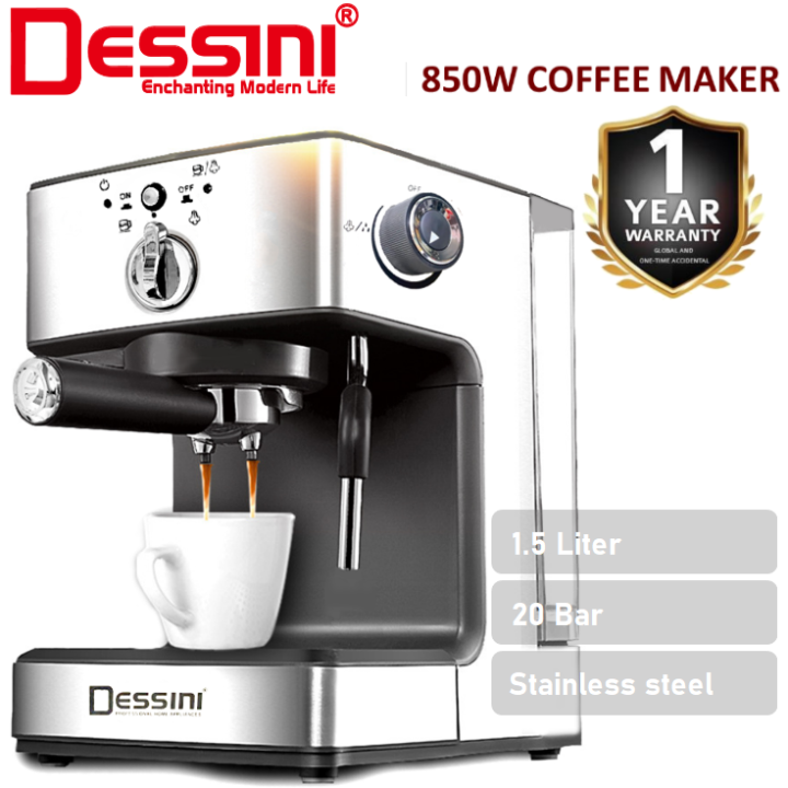 DESSINI ITALY 20 Bar 1.5L Espresso Coffee Maker Brew Froth Cappuccino ...