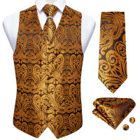 Men Purple Paisley Silk Waistcoat Wedding Party Suit Vest Necktie Pocket Square Tie Ring Set Casual Sleeveless Jacket DiBanGu