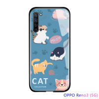 Ucuc เคสโทรศัพท์OPPO Reno 3 reno3(5G) แก้วโทรศัพท์มือถือกรณีหรูหรา 3D การ์ตูนแมวสัตว์เลี้ยงคิตตี้กันกระแทกกระจกนิรภัยที่ครอบคลุมกรณี