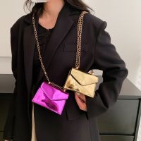 【CC】 New Hologram Crossbody  Evening Gold Chain Purse Mirror Pu Leather Shoulder