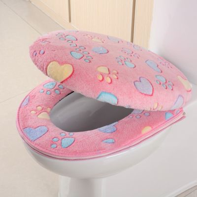 Thick Coral velvet luxury toilet Seat Cover Set soft Warm Zipper One Two-piece toilet Case Waterproof Bathroom Cover