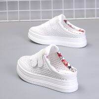 2018 Summer Hollow Breathable White Shoes Women 39;s Thick Bottom Increased Wild Casual Shoes Half Support