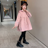 Spring Autumn Blue Pink Color Long Jackets for Girls Teenager Fashion Kids Hooded Windbreaker Outerwear Children Baby Trench Top