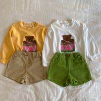 New Arrivel Children Clothing Sets Boys Cartoon Bear T-shirt+Solid Corduroy Shorts Toddler Girls Clothes Suit (Sold Separay)