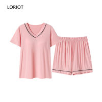 LORIOT ชุดเดรสผู้หญิงแขนสั้น Pyjamas กาเกงนอน Loungewear ชุดนอน,SA1494เกาหลีกางเกงขาสั้นลำลอง