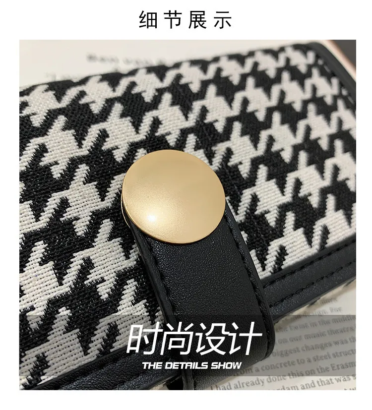 Women Wallet Short Buckle Contrasting Color Folding Houndstooth