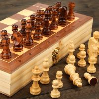 34cm Wooden Chess Set Folding Magnetic Large Board With 34 Chess Pieces Interior For Storage Portable Travel Board Game Set For Kid ?พร้อมส่ง?หมากรุกไม้กระดานไม้แข็งบล็อกไม้พับกระดานระดับไฮเอ