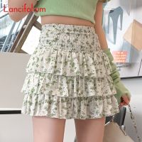 【CC】℡  Skirt Floral A Korean Kawaii Elastic Waist Tiered School Pleated Skirts B006