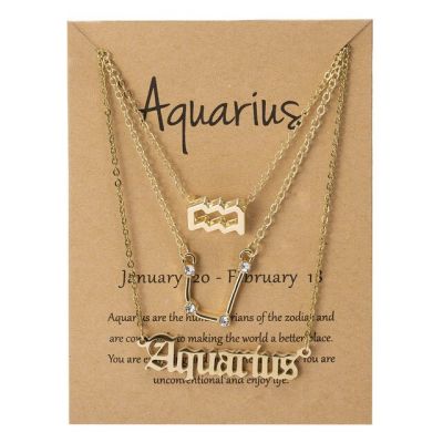 JDY6H 3Pcs/set 12 Zodiac Sign Necklace For Women 12 Constellation Pendant Chain Choker Birthday Jewelry With Cardboard Card