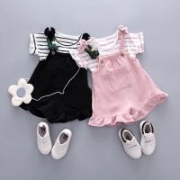 CUI YI SHOP summer princess suspender suit 2023 new Korean style short-sleeved T-shirt overalls two-piece set