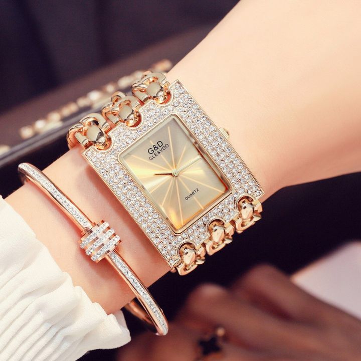 g-amp-d-gratis-ongkir-นาฬิกาสแตนเลสสร้อยข้อมือเหล็กเพชรสามสายนาฬิกาแฟชั่นลำลองแฟชั่นของผู้หญิง