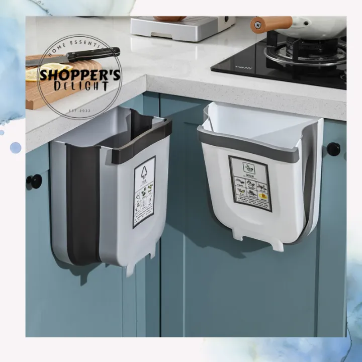 Wall Mounted Folding Waste Bin Kitchen Door Hanging Trash Bin
