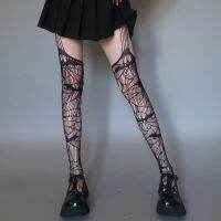 【LZ】✾  Gótico das mulheres Dark Mesh Leggings Lolita JK calças justas Halloween Cosplay meia-calça crânio Meia arrastão oco Garter Bat Y2K