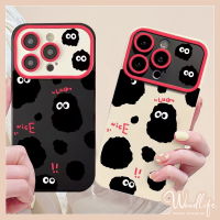 เคสลูกบอลถ่านหินขนาดเล็กเข้ากันได้กับ IPhone 11 7Plus 13 14 12 15 11 Pro Max X XR 8 6 7 6S 15 Plus SE 2020 XS MAX กรอบเลนส์ความคมชัดอย่างสร้างสรรค์เคสมือถือลายน่ารักคู่รูปการ์ตูน