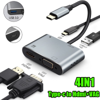 USB C หัวแปลงสัญญาณ HDMI,USB ประเภท C HDMI VGA 4K Hub (เข้ากันได้กับ Thunderbolt 3) 4 In 1,USB 3.0พอร์ต Type-C PD 87W ชาร์จพอร์ต,เหมาะสำหรับ MacBook Pro / Air, Galaxy S20 / S10 / S9 / Note9/8, Huawei Mate10/20/920/P30,ฯลฯ.