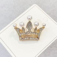 Fashion Crown Brooches Gold Silver Color Rhinestone Pearl Lapel Pin Dress Decoration Buckle Badge Jewelry Accessories For Women