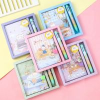 1 Set Premium Diary Book Hand Book 6 color Ball point Pen Girl Diary Book Primary School Kids Stationery Accessories Record