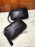 Bally กระเป๋าถือผู้ชาย Barre กระเป๋าคลัทช์หนังแท้ความจุขนาดใหญ่กระเป๋าธุรกิจกระเป๋าสตางค์หนังวัวกระเป๋าถือสีดำ