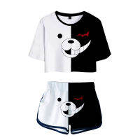 [ Star Fun] อะนิเมะ Danganronpa Merch Monokuma คอสเพลย์เครื่องแต่งกาย TShirt กางเกงขาสั้น3D 2ชิ้นชุดผู้หญิงเซ็กซี่ Crop Tops Streetwear ตลก Tracksuit