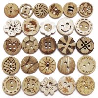 30PCs/Lot Size 15mm Natural Color Round Laser Coconut Shell Buttons Crafts Sewing Scrapbooking Wood For Kids Clothes Handmade Haberdashery