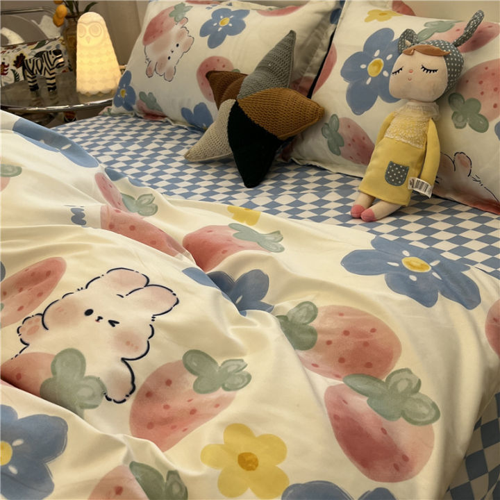 hot-ขายส่งเกาหลี-ins-ลมสุดน่ารักลูกแกะซักผ้าฝ้ายผ้าปูที่นอนผ้าห่มชุดสี่ชิ้นเตียงเด็กเดี่ยวสาม